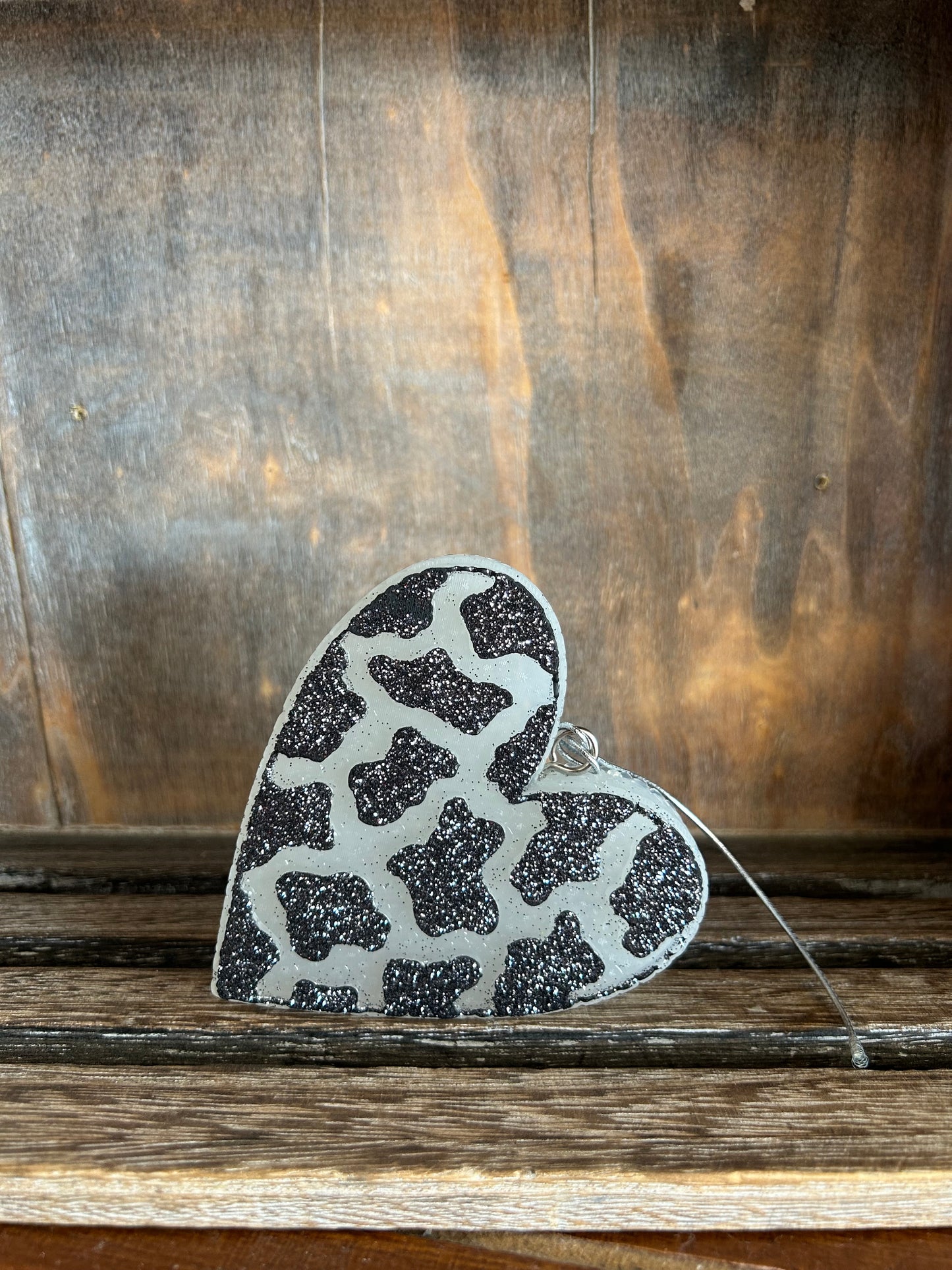 Cowprint Glitter Heart Freshie