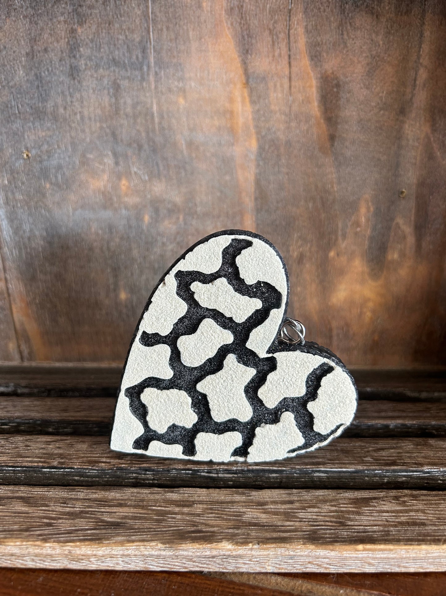 Black & White Cowprint Glitter Heart Freshie